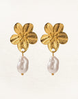 Blossom pearl drop earrings in gold