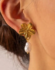 Blossom pearl drop earrings in gold