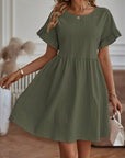 Flared dress with ruffled sleeves