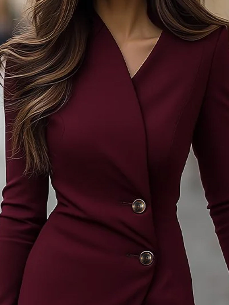 Eva | Burgundy Wrap-Style Buttoned Midi Dress