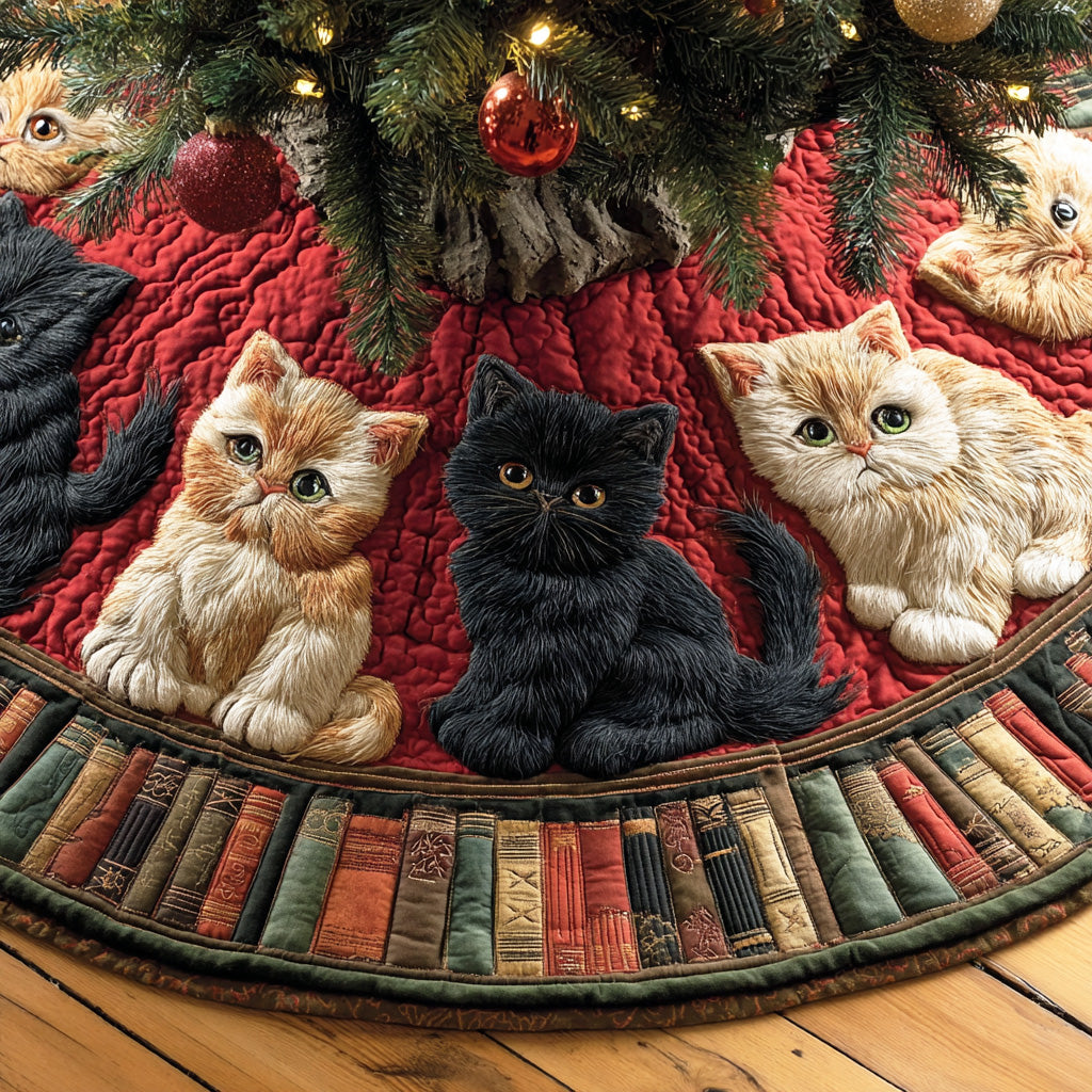 FRESCO | RED COZY KITTEN CHRISTMAS TREE SKIRT