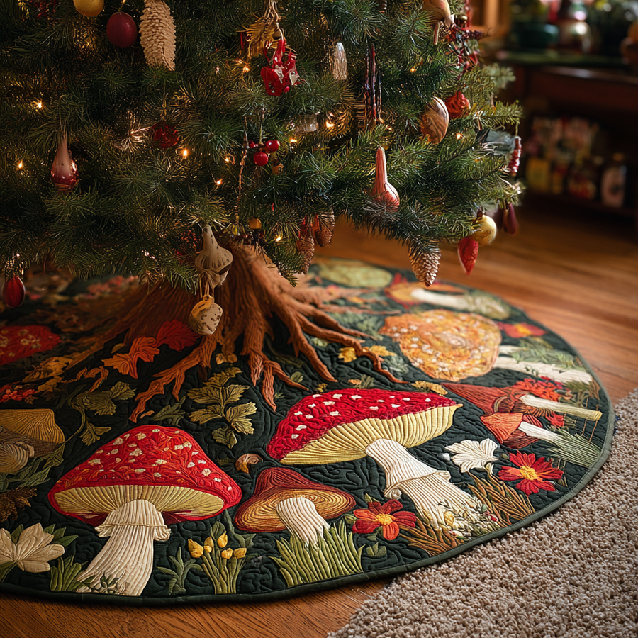 MYCELIUM | GREEN MUSHROOM CHRISTMAS TREE SKIRT