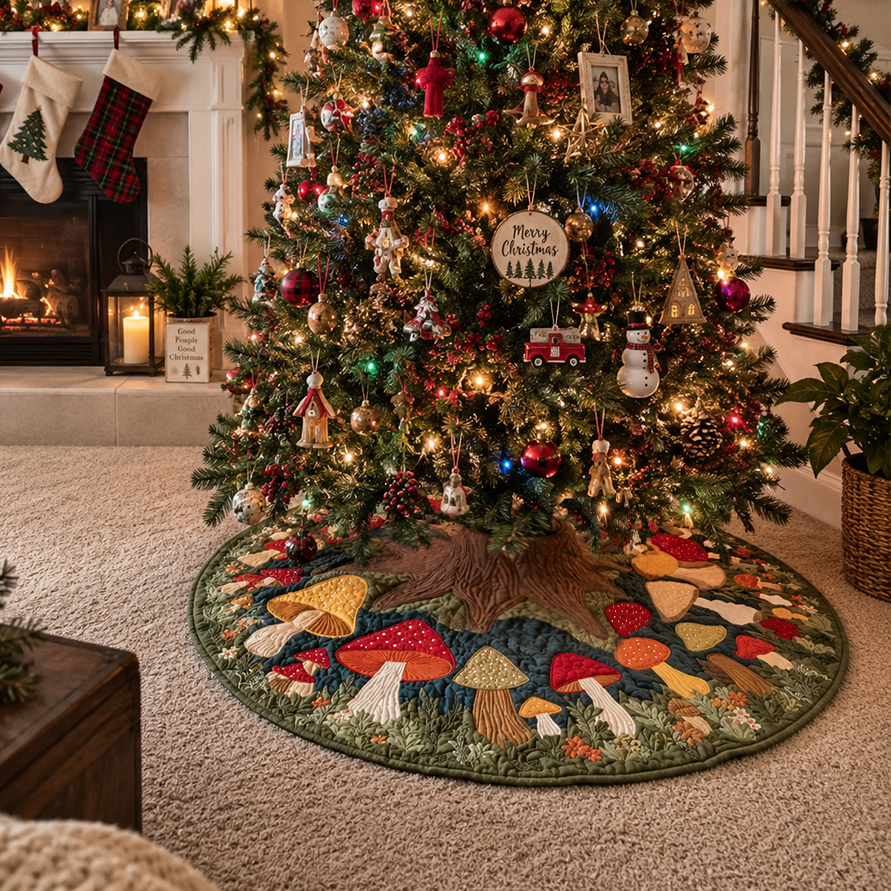 SYLVIA | GREEN MUSHROOM MEADOW CHRISTMAS TREE SKIRT