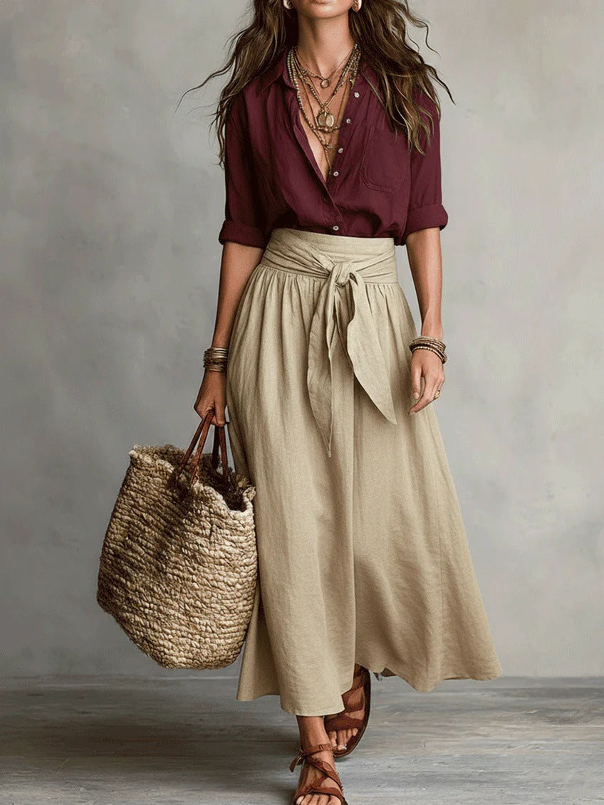 River | Two-Piece Set with Shirt and Midi Skirt