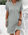 Relaxed V-Neck Dress with Button Detail
