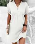 Relaxed V-Neck Dress with Button Detail