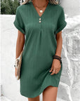 Relaxed V-Neck Dress with Button Detail