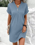 Relaxed V-Neck Dress with Button Detail