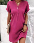 Relaxed V-Neck Dress with Button Detail