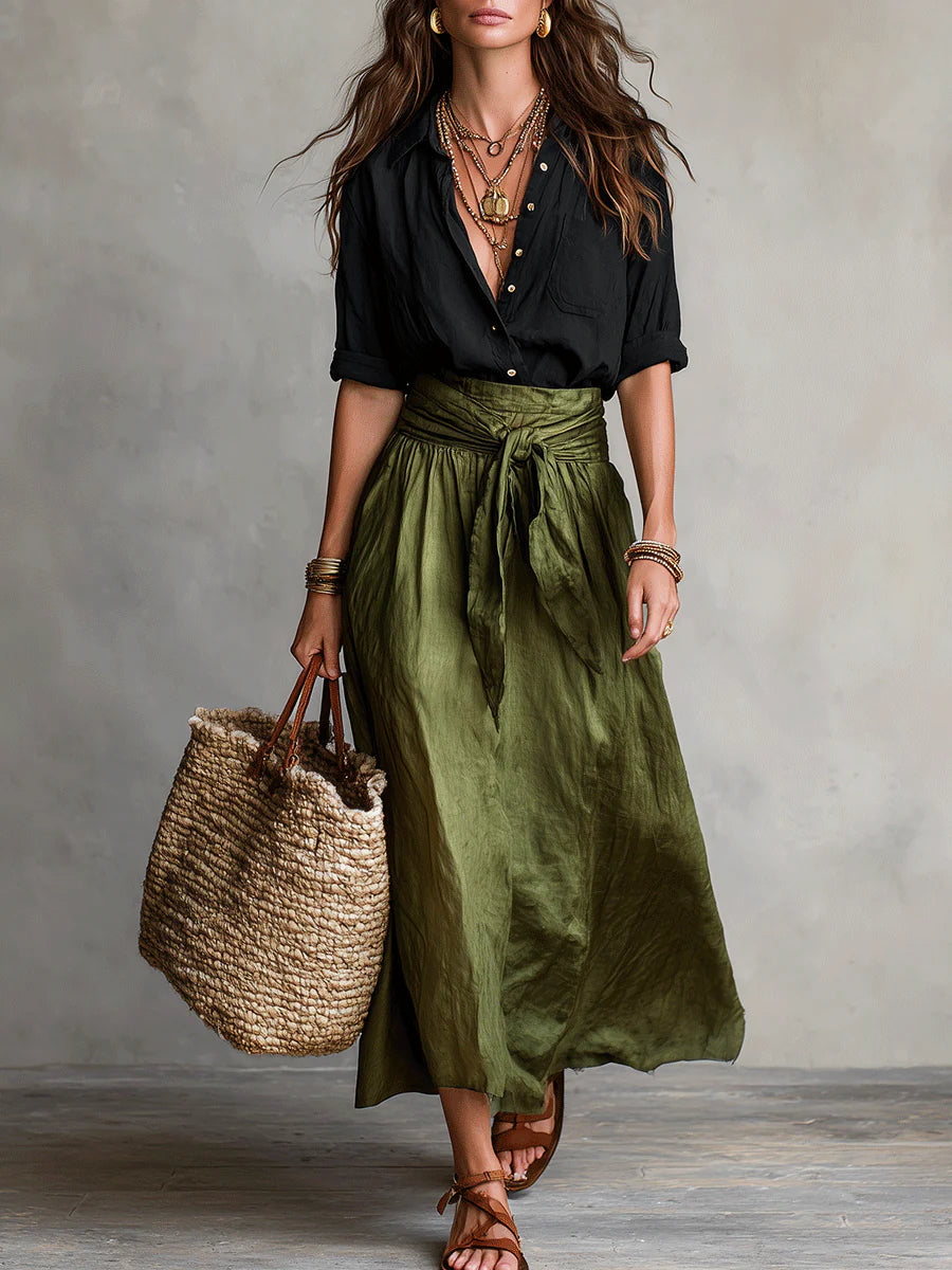 River | Two-Piece Set with Shirt and Midi Skirt